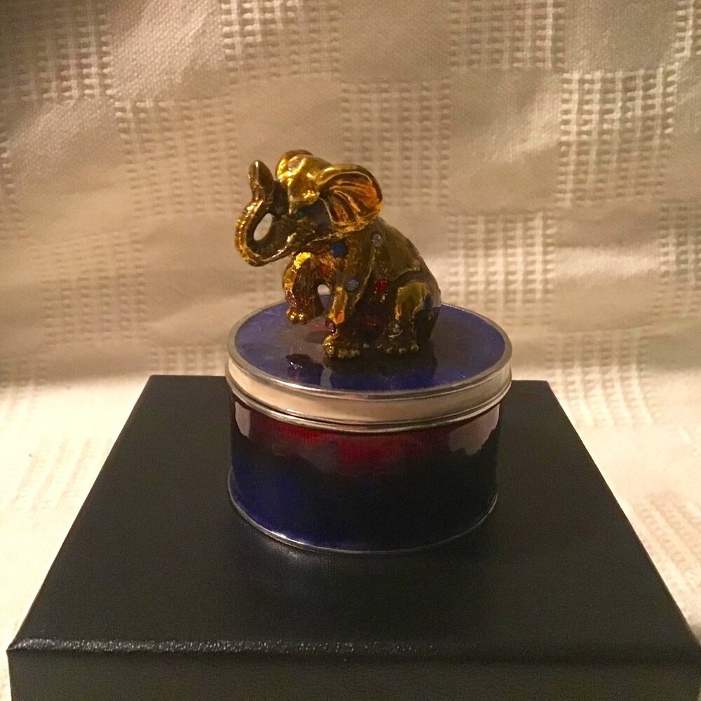 Keren Kopal Gold Elephant on Blue Trinket Box EL2022